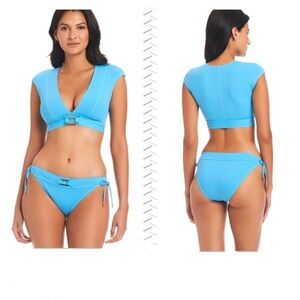 Bleu Rod Beattie Stitched Cap-Sleeve Cropped Bikini Top and Bottom Size 10